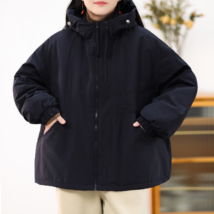 冬装 夹棉加厚保暖休闲夹克棉服 山系百搭双拉链连帽棉衣女 绿素棉