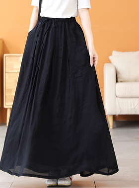 绿素棉缥缈 A字大摆双层防透半身裙女 春夏仙气高品100支苎麻长裙