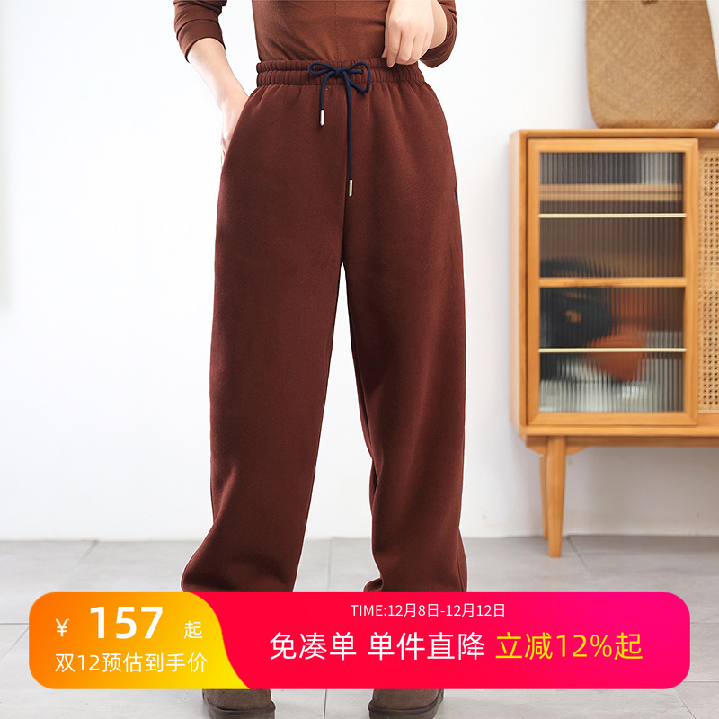 直筒加绒卫裤高腰显瘦堆叠感百搭