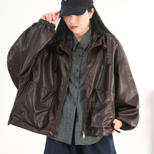 减龄胖mm180斤大码 春秋韩版 夹克 大口袋连帽PU蛋白皮衣女 绿素棉