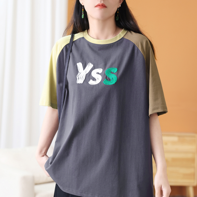 圆领T恤女YSS刺绣潮款休闲短袖