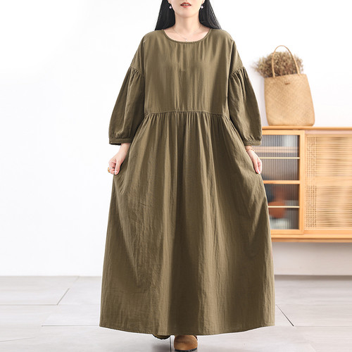 双纱棉麻连衣裙胖mm叠穿旅行款