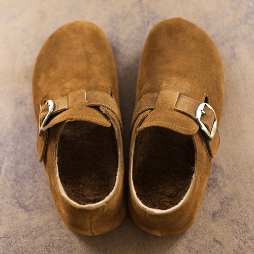 反绒皮勃肯鞋一脚蹬保暖豆豆鞋