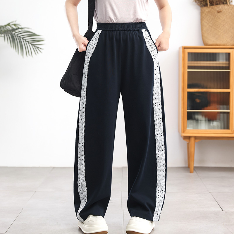 镂空直筒裤春夏松紧高腰大码