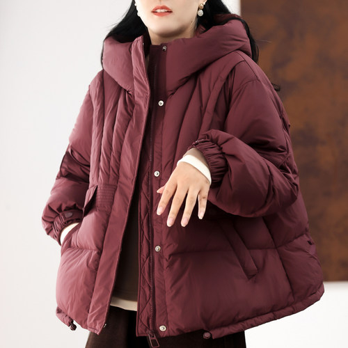 收腰90白鸭绒连帽羽绒服冬装