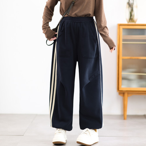 运动双条大口袋哈伦休闲裤女冬装