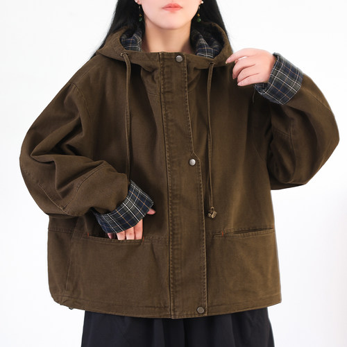 水洗自然风连帽短外套宽松显瘦