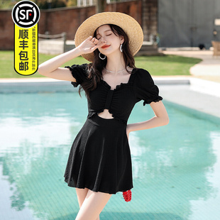 泳衣女款 胖mmB高级感三亚海边温泉度假拍照游泳 连体遮肚显瘦大码