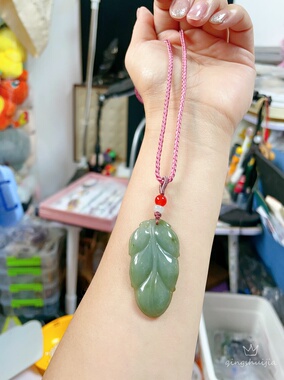 天然a货翡翠大叶子金枝玉叶吊坠项链毛衣链复古百搭