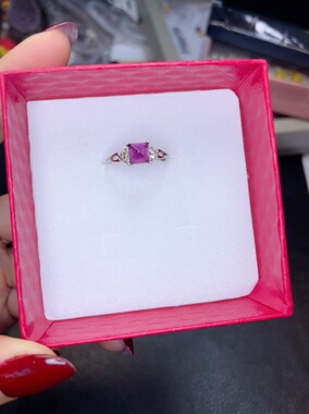 天然紫牙乌石榴石糖塔戒指，s925银镶嵌，开口圈，简单百搭。