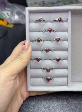 纯天然紫牙乌石榴石爱心戒指铜托活口开口圈精致百搭