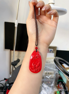 朱砂山水牌项链毛衣链红砂水飞砂鱼戏浪花吉祥物毛衣链本命年