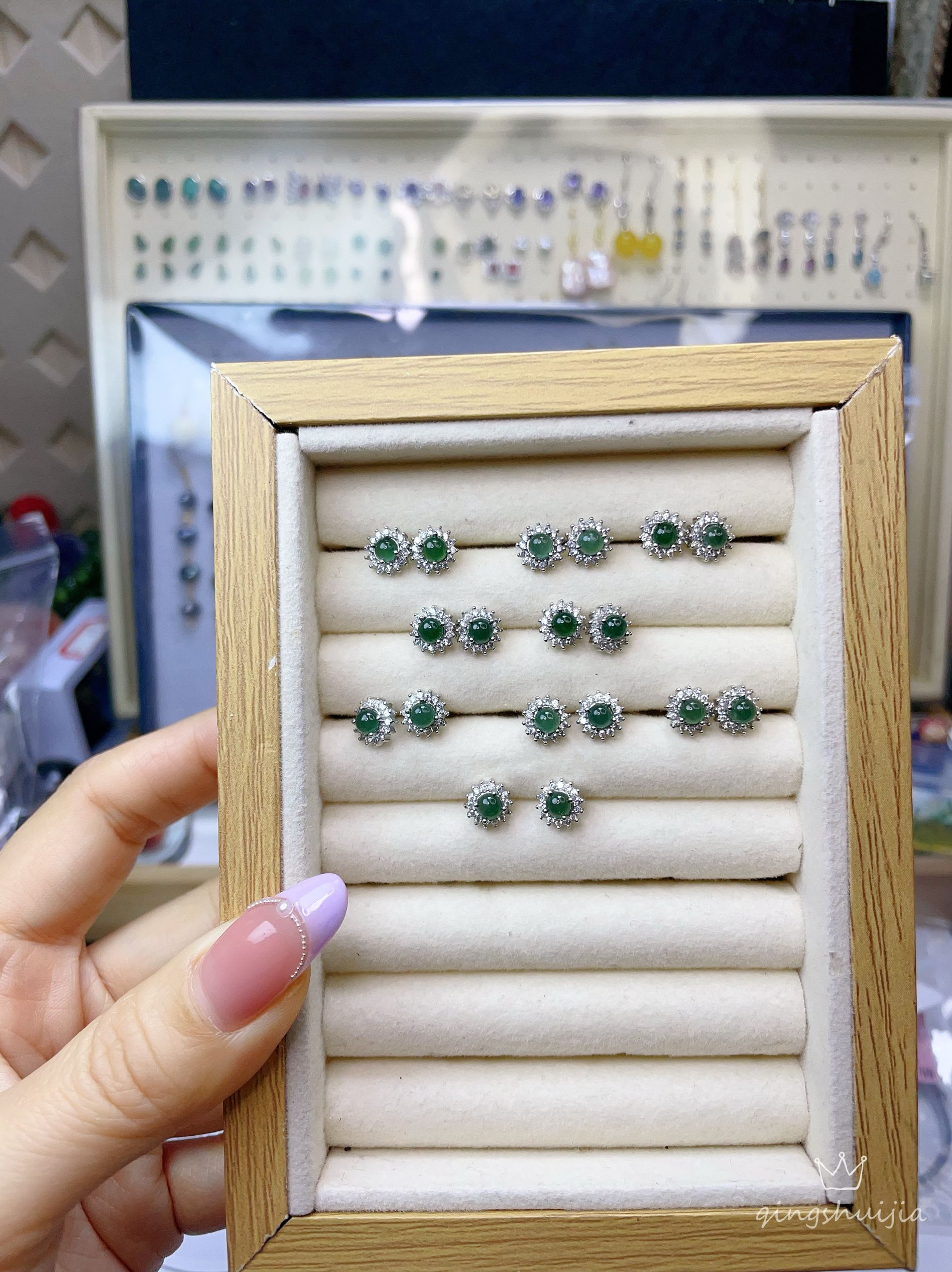 天然a货翡翠耳钉耳饰冰种翡翠蛋面镶嵌危料翡翠蛋面不小