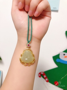 天然和田玉笑佛弥勒佛项链毛衣链大个镶嵌款佛公 项链毛衣链两戴