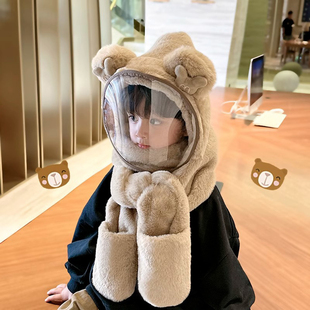 帽子冬季 加绒加厚防风面罩保暖神器电动车骑行儿童头套棉帽可爱帽