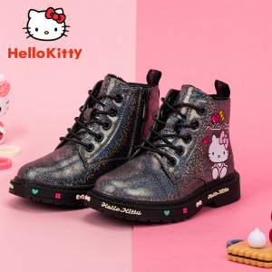 HelloKitty儿童鞋女童马丁靴新款2022冬季加绒保暖小女孩二棉鞋子