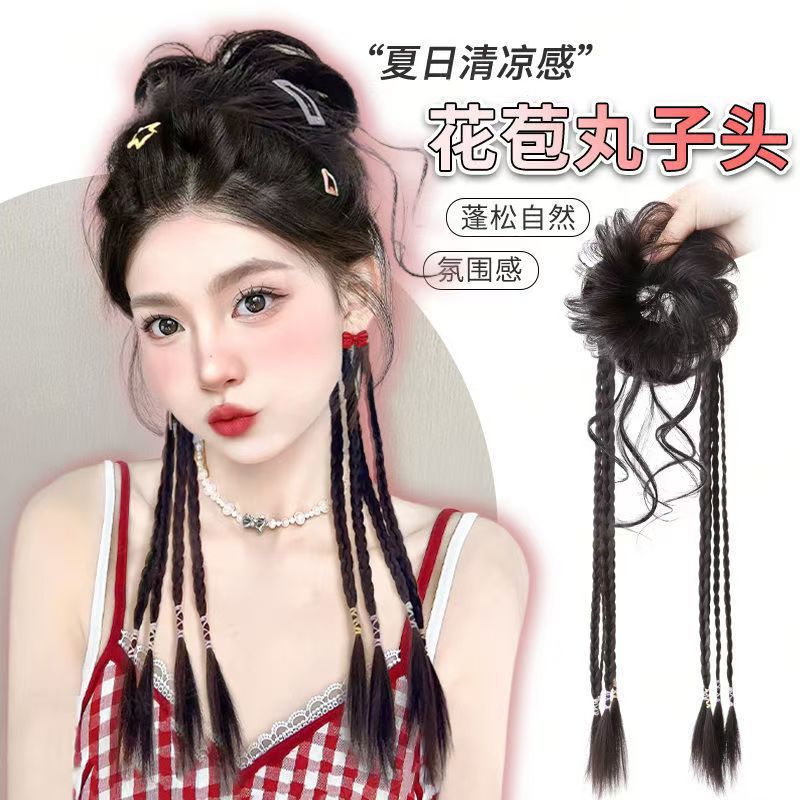 龙须丸子头拳击辫蓬松自然高颅顶花苞龙须麻花辫假发圈女汉服
