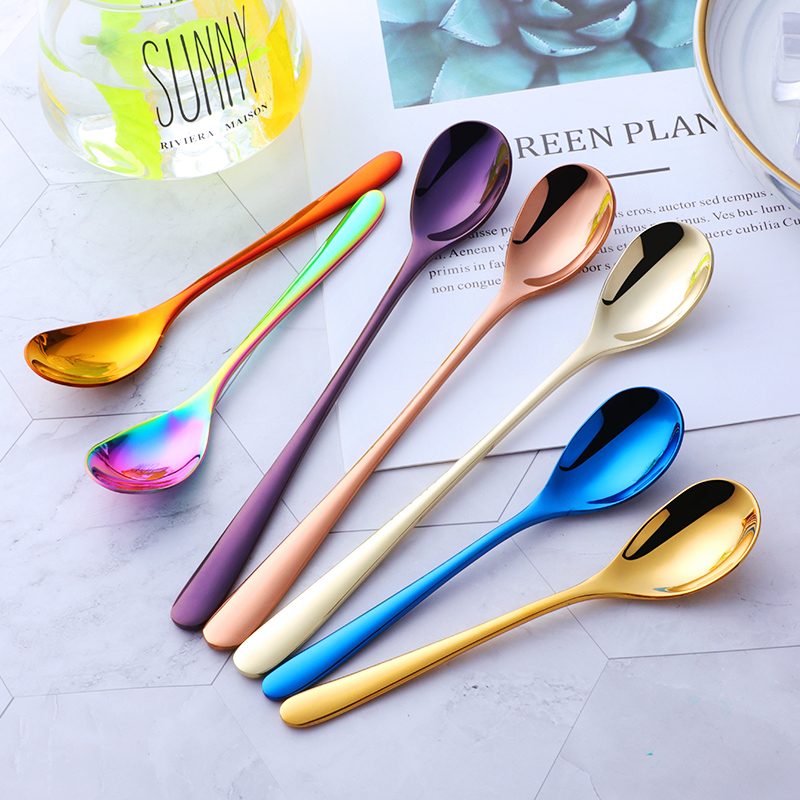 304不锈钢冰勺家用长柄搅拌勺小汤匙高档加厚酒店餐厅甜品咖啡勺