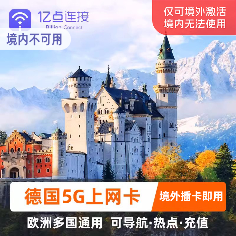 欧洲电话卡德国欧盟33国通用5G高速流量15/30天手机上网卡可