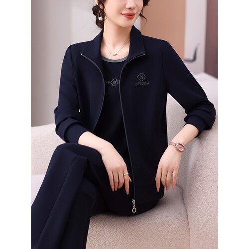 官方迈耐克斯运动服套装女春秋2026新款妈妈立领休闲服洋气减龄宽