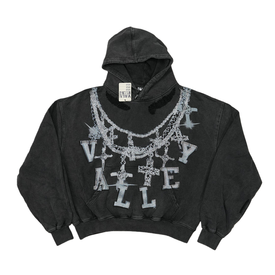 thumbnail for Trendy diamond necklace letter print logo hooded sweatshirt