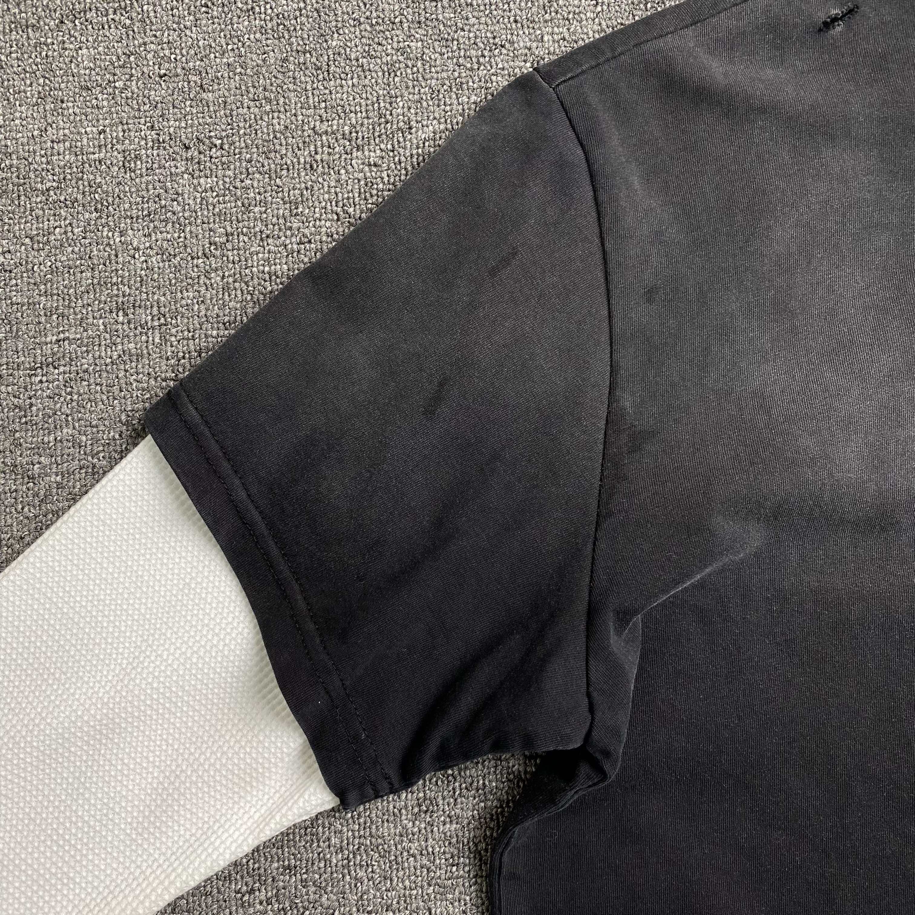 thumbnail for Cuff embroidered letters, fake two waffle patchwork, washed water holes, old long-sleeved T-shirt