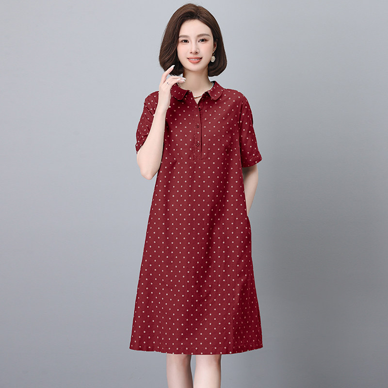 棉麻连衣裙2025新款女夏季大码法式气质妈妈衬衫裙亚麻中长裙子女