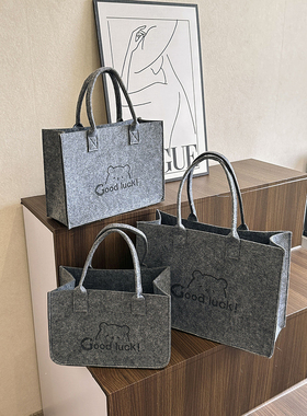 原创ins风女包大容量单肩包新款饭盒百搭毛毡手提礼品包定制logo