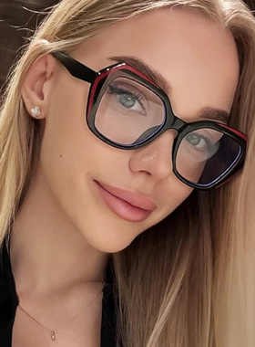 欧美ins撞色拼色眼镜框2026新款时尚防蓝光平光镜多边形潮眼镜架