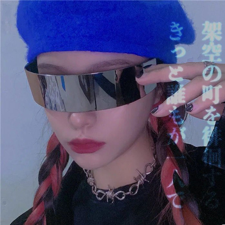 欧美新款科技感眼镜网红蹦迪嘻哈街头墨镜长方形一体男女潮太阳镜