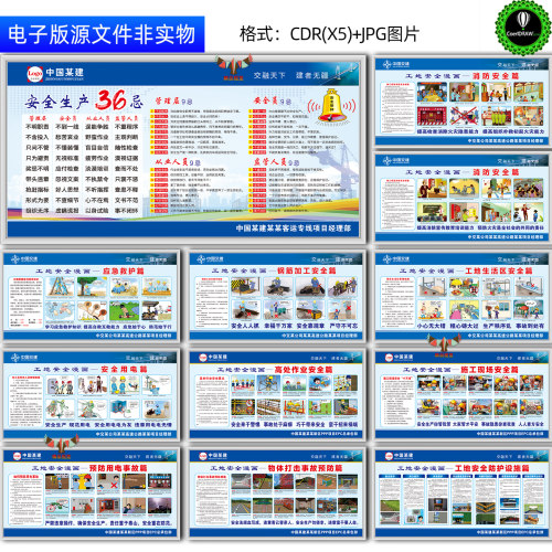工地安全漫画展板宣传栏建筑施工安全生产36忌看板橱窗cdr素材