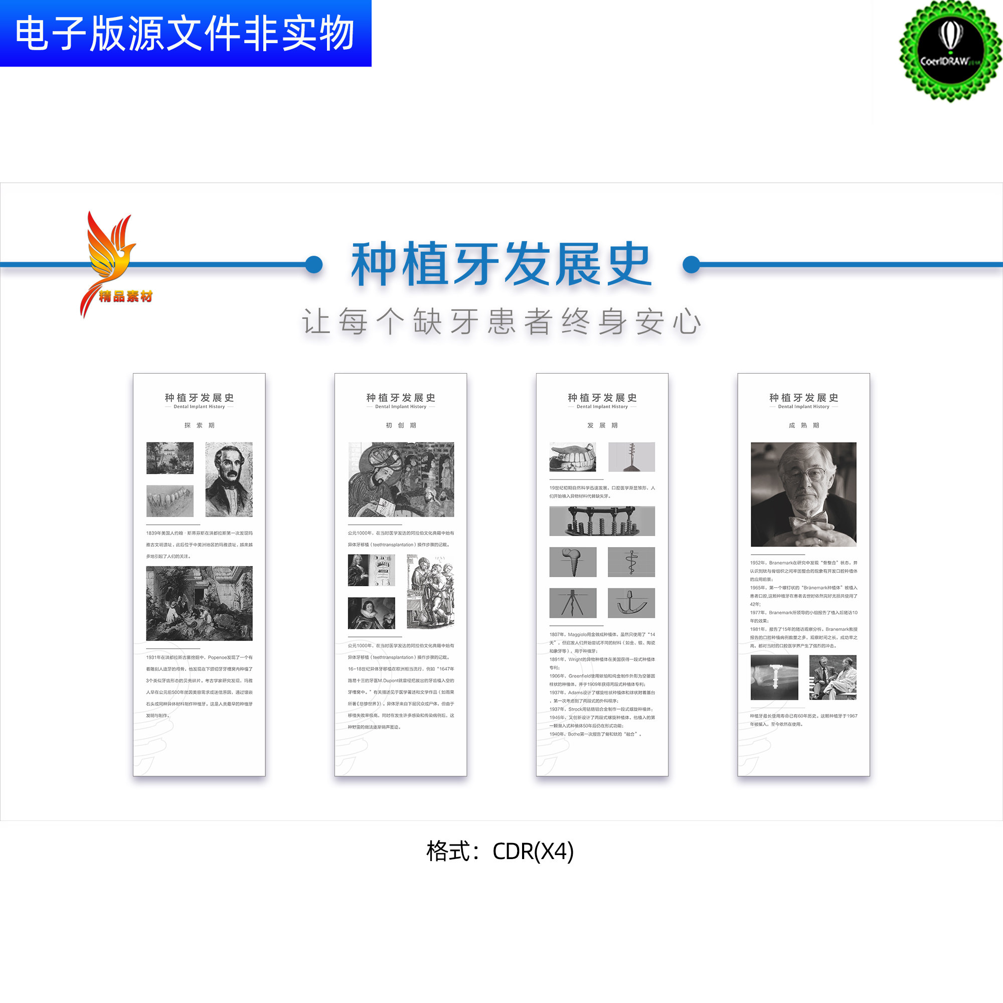 种植牙发展史展板挂图种植牙文化墙口腔医院牙科装饰画形象墙素材