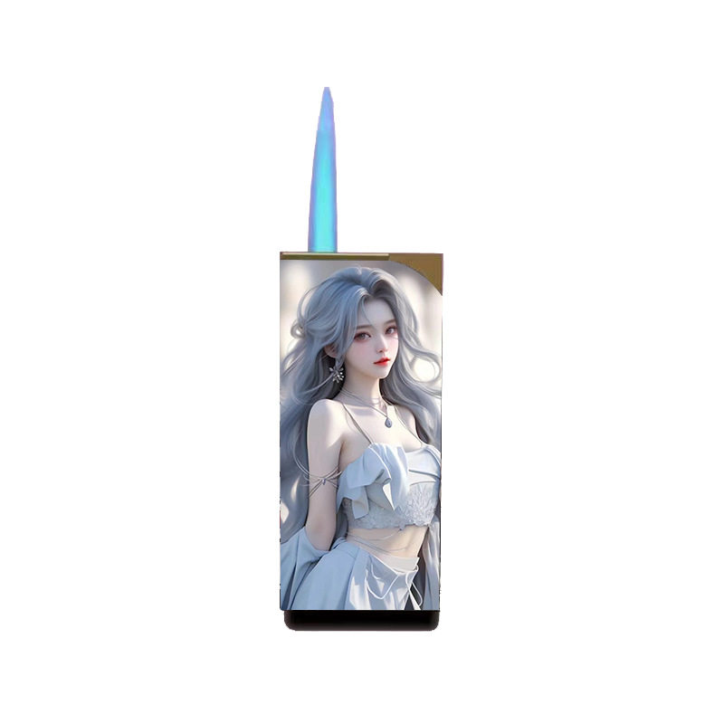 网红爆款高颜值美女创意打火机个性图案蓝焰直冲防风可定制送男友图片