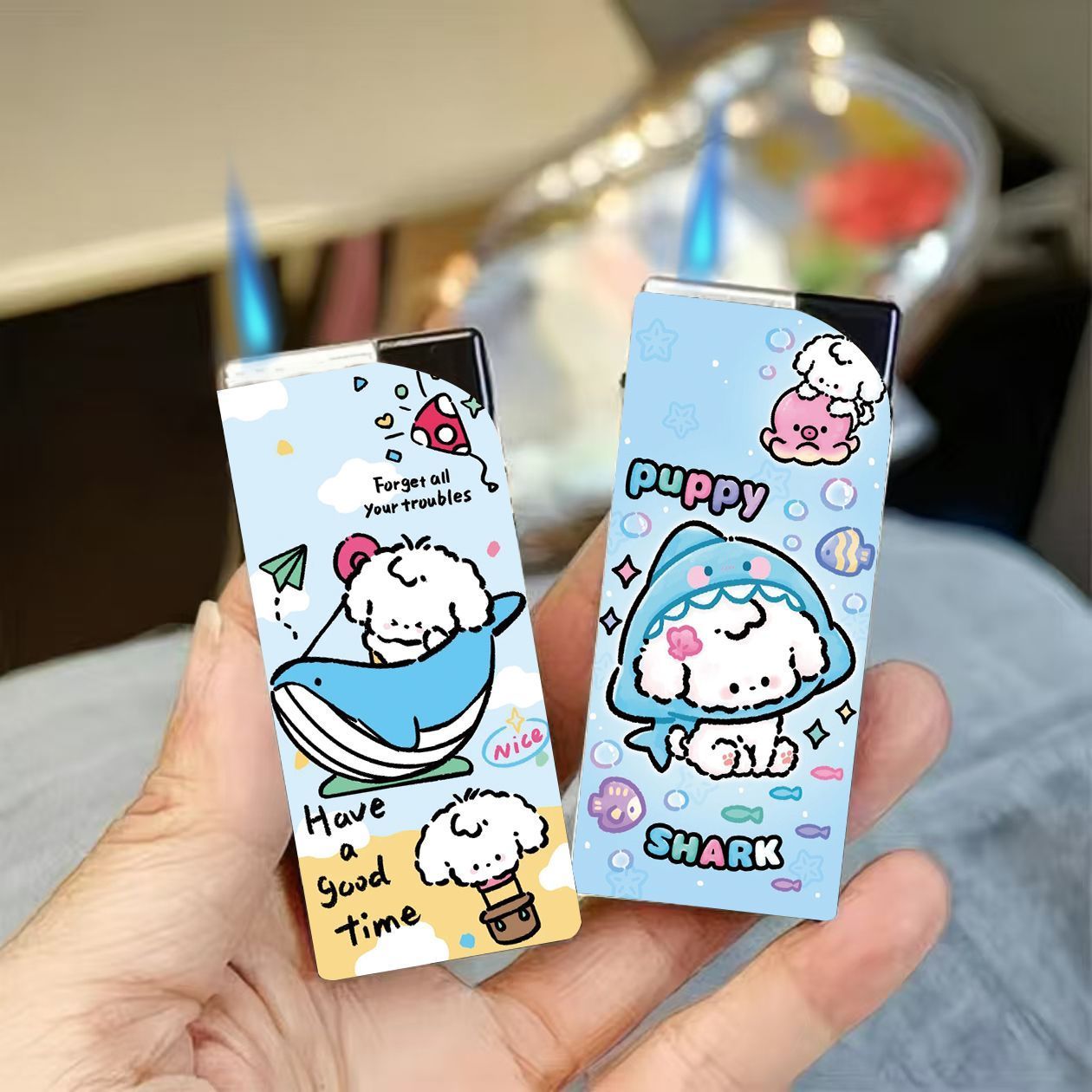 新款卡通小狗防风打火机创意个性蓝焰直冲高颜值可爱金属外壳家用