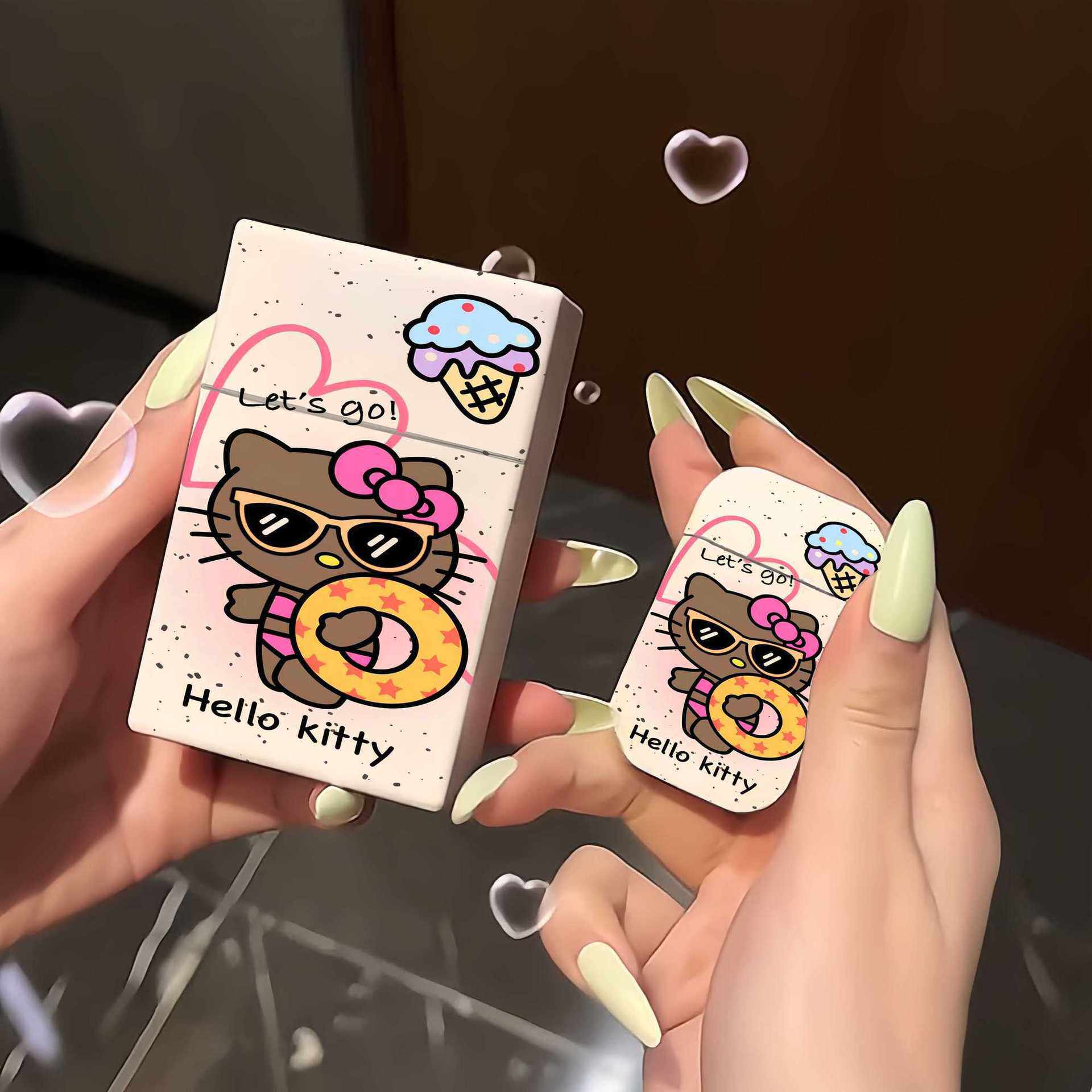 hellokitty凯蒂猫打火机烟盒防风充气粉色火焰高颜值耐用送男友潮