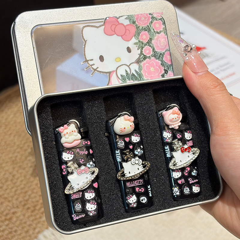 hellokitty凯蒂猫砂轮打火机创意手工diy一次性明火高颜值送男友