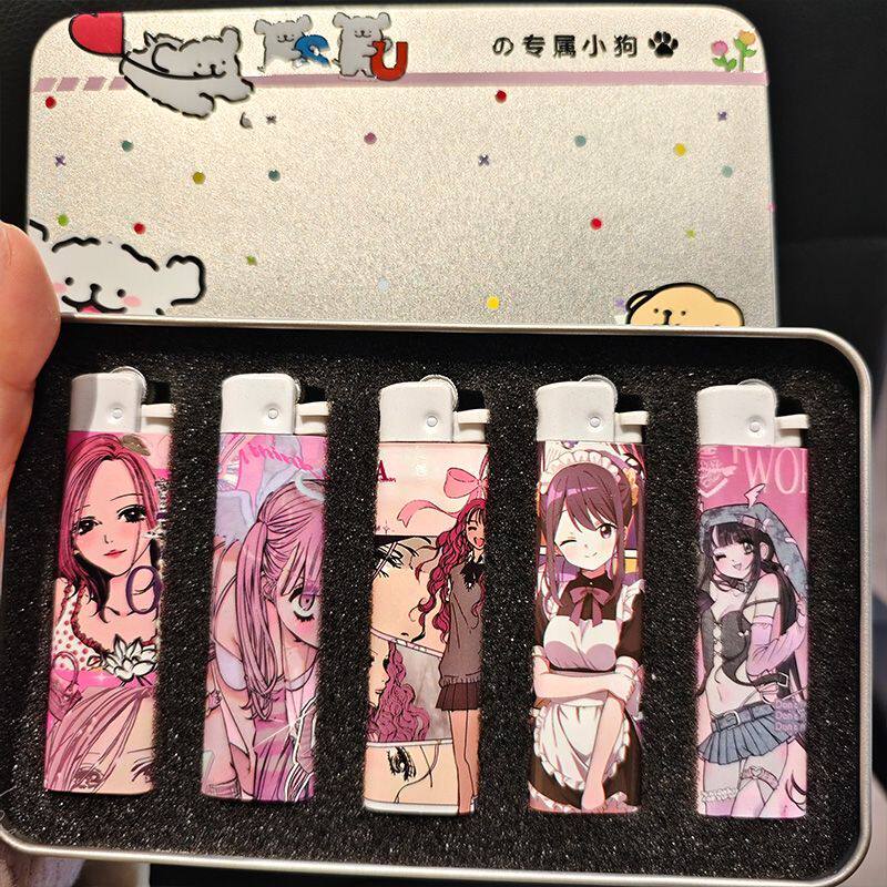 二次元动漫少女砂轮打火机创意一次性明火高颜值包纸耐用送闺蜜
