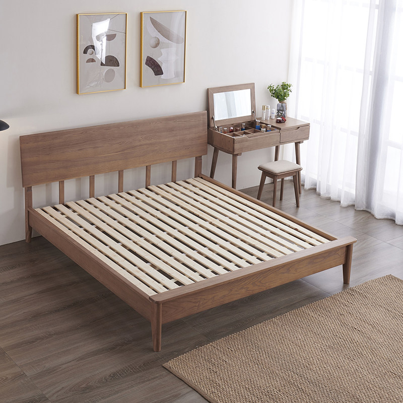 白蜡木半岛床大靠背板床北欧风实木床简约日式原木主卧双人大婚床