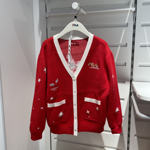 上衣编织衫 女童刺绣印花长袖 外套K12G514404 2026春季 FILA斐乐童装