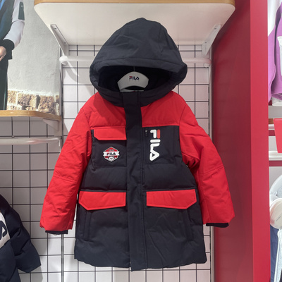 斐乐FILA童装2025冬季男小童三防加厚连帽中长款羽绒服K11B541906
