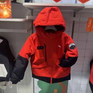 安踏儿童外套25冬季新款男小童户外系列宽松连帽羽绒服352549920S