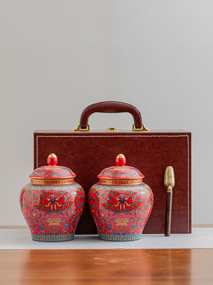 延川|高档搪瓷通用罐礼盒皮盒通用红茶普洱中国茶包装空盒