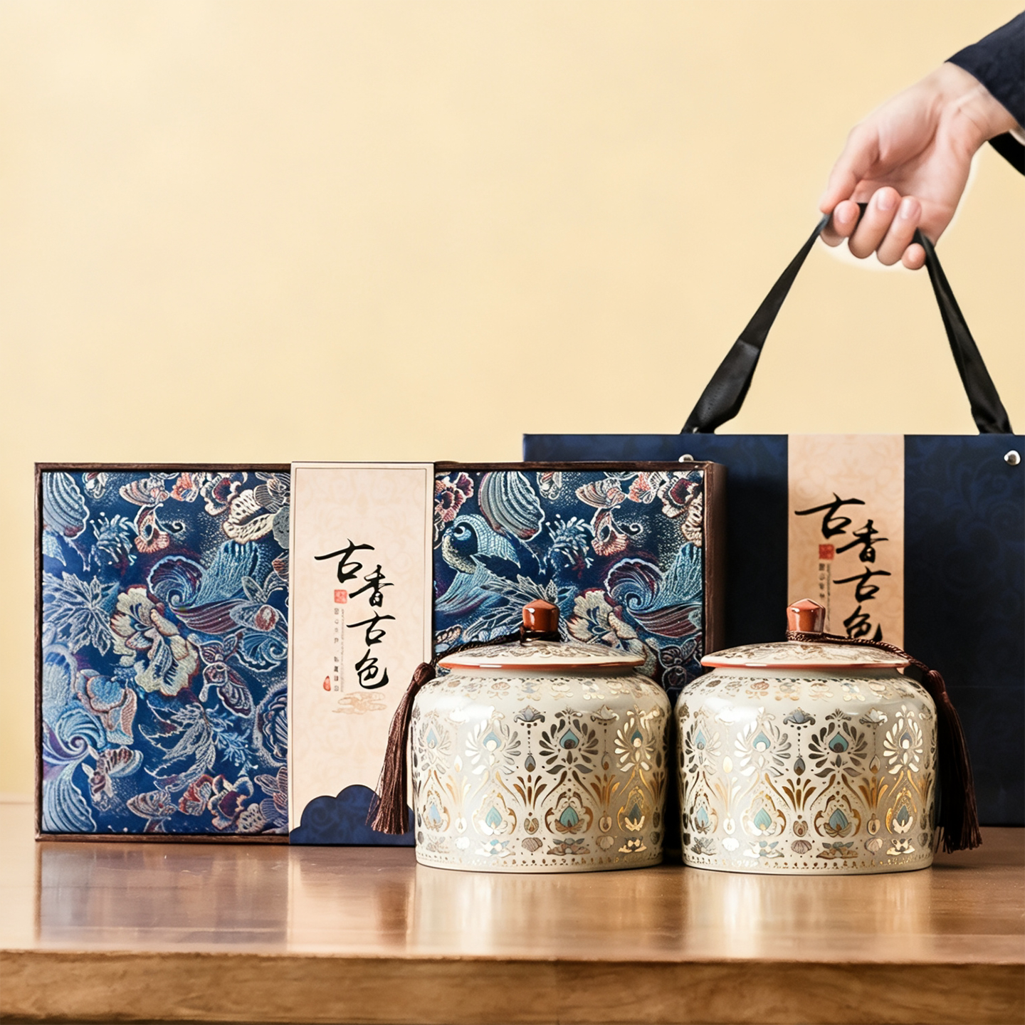 中式陶瓷茶叶罐礼盒装复古国风图片
