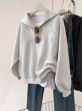 孕妇装特大码300斤半拉链灰色卫衣女2025新款秋冬宽松百搭上衣ins