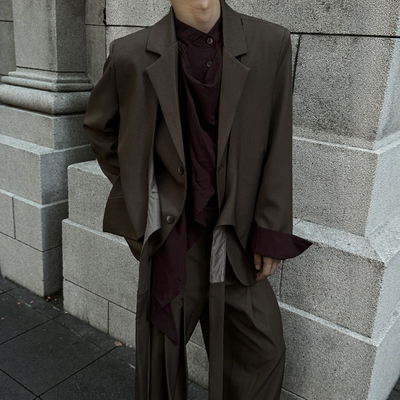 PCGO小众山本风解构廓形垫肩西装