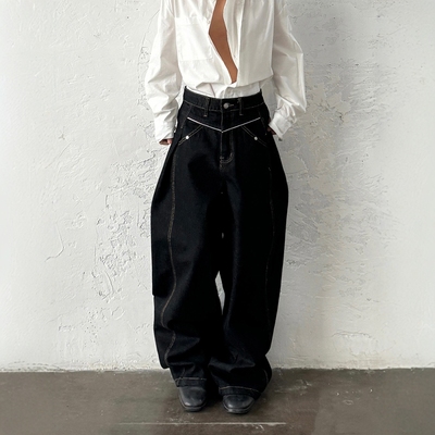 PCGO山本风立体解构阔腿牛仔裤