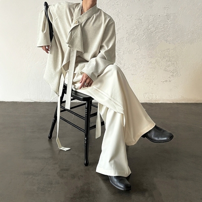 PCGO立领飘带丝滑斜襟长袖衬衫