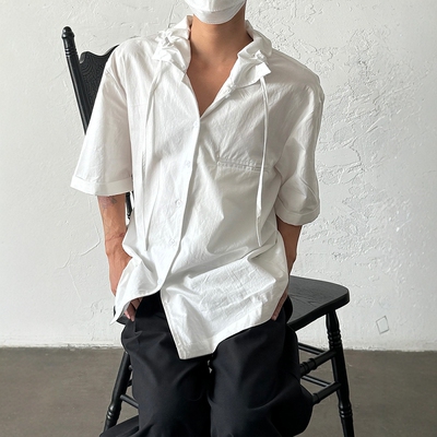 PCGO山本风褶皱领口设计短袖衬衫