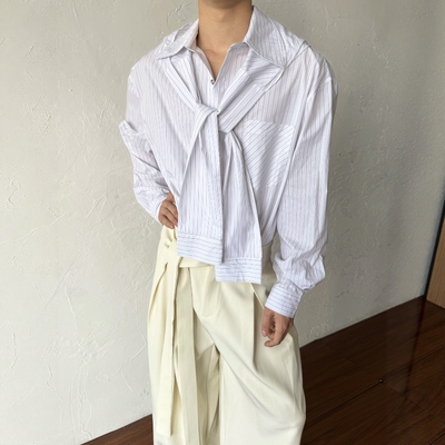 PCGO小众可拆卸围脖条纹衬衫