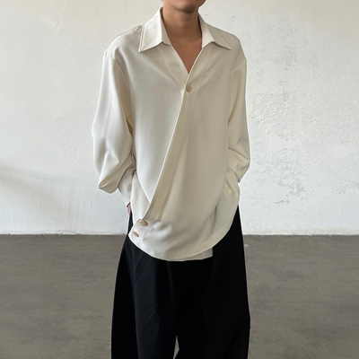 PCGO山本风斜襟V领设计长袖衬衫